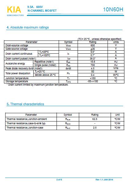 10n60場效應管參數 9.5A/600V