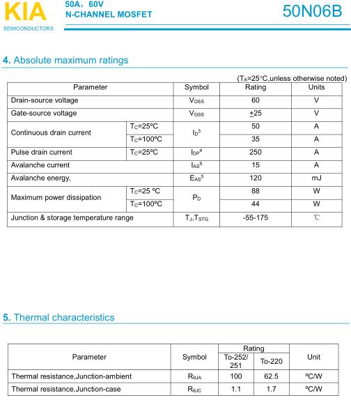 安定器,MOS管50N06BP,50A/60V