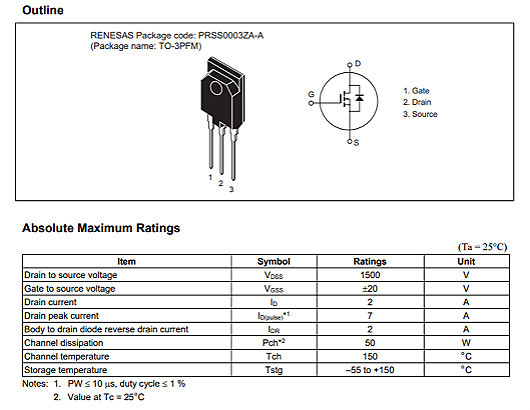 瑞薩2SK2225參數(shù)1500V2A 瑞薩2SK2225參數(shù)1500V2A