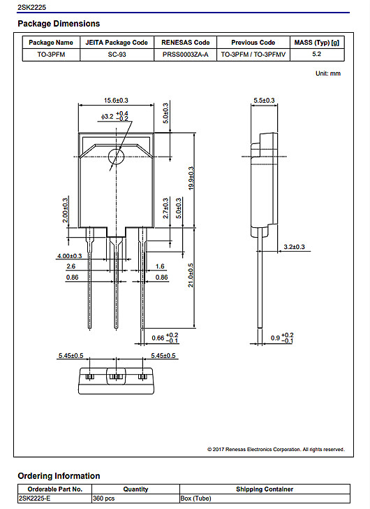 瑞薩2SK2225參數(shù)1500V2A 瑞薩2SK2225參數(shù)1500V2A